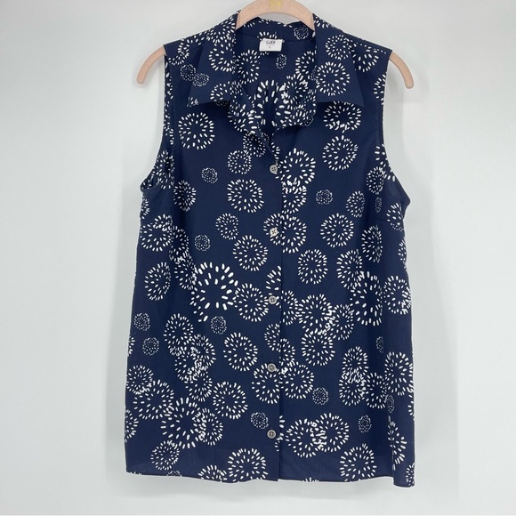 CAbi Tops - CAbi Wish Top #5215 Navy Blue White Dandelion Print Peplum Back